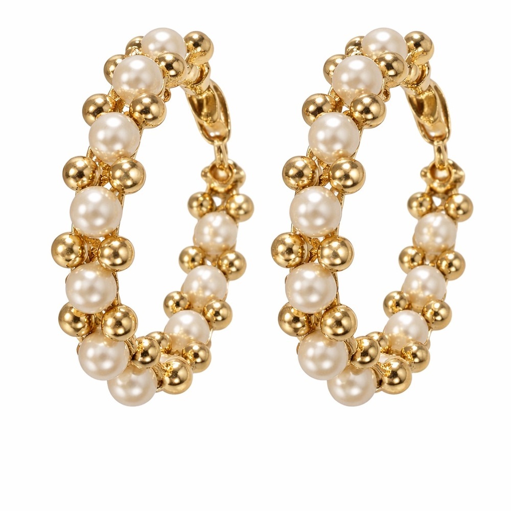 House of Harlow 1960 Pearl and Gold Hoops